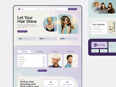 Elegant Landing Page for Pure Hair Salon_Desktop beauty industry clean aesthetics design portfolio desktop version dribbble showcase hair salon website landing page design minimalistic web design modern design pastel colors pure hair responsive layout salon services stylish ui user interface (ui) uxui inspiration web design web development website concept website redesign