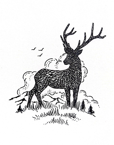 Deer animalart antlers art birds blackandwhite deer drawing forest illustration inkdrawing landscape mountains nature outdoors scenery sketch stag trees wild wildlife