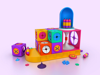 Chunk Toys - 3D Exploration 3d cheerful children colors cube cylinder friendly fun geometric grow illustration isometric kids lighting object playground playing puzzle sweet toys