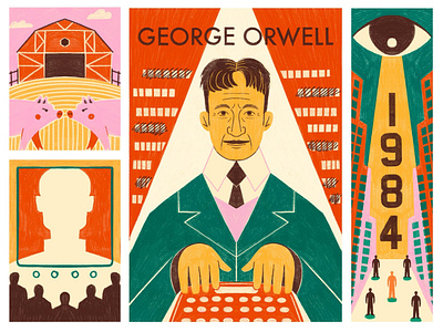 Famous Writers Illustrations: George Orwell books design design studio digital art digital illustration digital painting education graphic design history illustration illustration art illustrator literature people personalities portrait reading writer writers writing