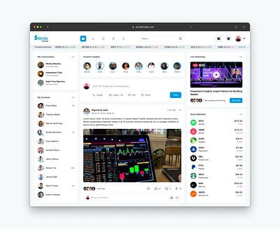 Social Trade - Financial Social App dashbaord design design figma finance finance app prototype saas saas app social app social media stocks trade trading ui uiux web app web design