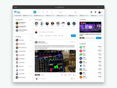 Social Trade - Financial Social App dashbaord design design figma finance finance app prototype saas saas app social app social media stocks trade trading ui uiux web app web design
