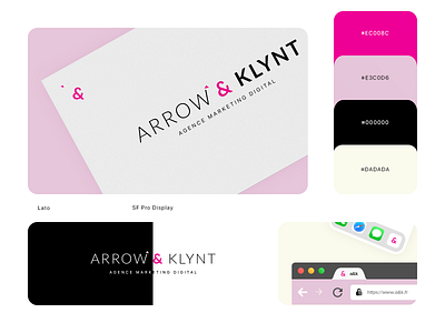 Logo. Arrow & Klynt black and white version brand branding browser favicon color schemes digital marketing agency dribbble mockup fonts family girl girly colos graphic design icon mobile app application icons designer illustrator ai klynt logo logotype photoshop psd pink arrow pink gradient print designer typo typography ui ux designer