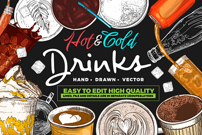 Hand drawn vector drinks beverage cappuccino chocolate coffee cold cream drink drinks hand drawn hot illustration juice latte line art outline soda tea vector