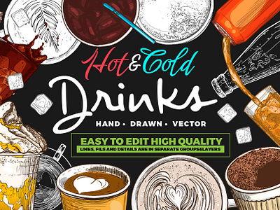 Hand drawn vector drinks beverage cappuccino chocolate coffee cold cream drink drinks hand drawn hot illustration juice latte line art outline soda tea vector