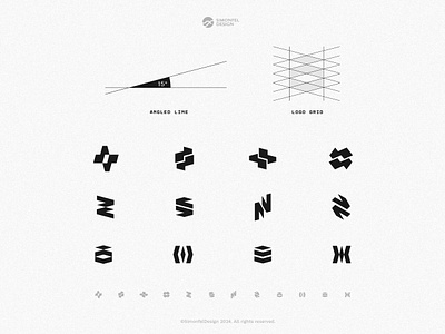 Angled Grid Logo Construction Guide and Explorations abstract bolt data logo eye logo geometric geometric grid grid guide how to logo collection logo construction guide logo guide mv logo nn logo plus logo s logo saas sv logo x logo z logo