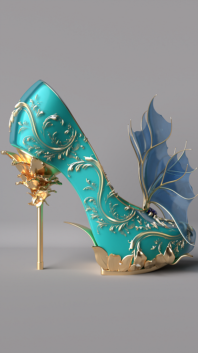 Enchanted Aquamarine Heels - 3D Model 3d 3dart 3dmodel 3drendering blender3d conceptart digitalart duculet emilia cristina enchantedshoes fairytalefashion fantasydesign fantasyfashion highheels jewelrydesign ornamentaldesign productvisualization wingedheels