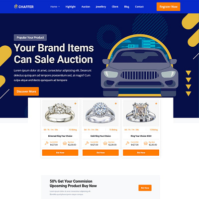 Chaffer - Multi Auction and Bid Landing Page Template animation branding design illustration logo minimal typography ui website