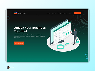 ShadowCloud SaaS Landing Page Design businesssolutions cloud landing page design cloudplatform darkmode dataanalytics design dribbbleshots figma landing page minimaldesign modernui productivitytools saas sofikul khan techui ui uiux ux webappdesign workflowautomation