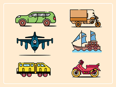 FLAT ILUSTRATION VEHICLES boat car flat flat ilustration flaticon graphic ilustration motorcycle sign train