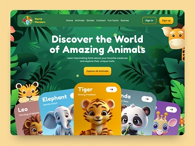 Zoo Explorer World Website 3dillustrations animalexploration animalfacts childfriendlydesign childrenui creativewebdesign design designforchildren educationaldesign funforkids interactivelearning kidswebsite learnandplay playfului ui ux web design webdesignconcept zoo zooexplorer