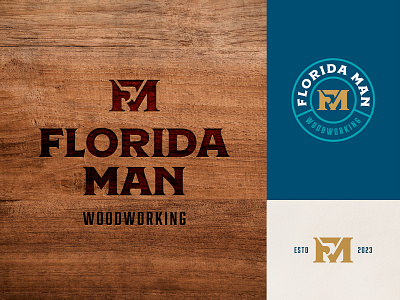 Florida Man Woodworking bold branding brandmark craftsmanship custom design engraved florida gold logo man navy seal website wood woodworking