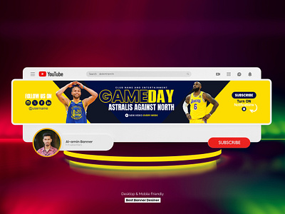 YouTube Banner Design for GameDay youtube Channel art banner banner design channel art cover cover design gameday banner gameing banner gamming banner design youtube banner youtube banner design