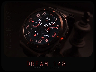 Modern Analog Wear OS Watch Face analog black clock date design graphic design illustration modern orange samsung sleek smartwatch technology time ui ux watch watch face watchface wear os