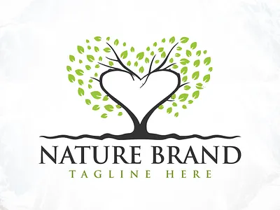 Green Nature Brand Heart Tree Logo Design family