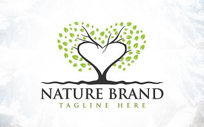 Green Nature Brand Heart Tree Logo Design family