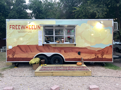 Coffee Trailer Branding and Vinyl: Freewheelin' adventurous austin coffee brand design branding coffee coffee brand coffee trailer hike hiking logo outdoorsy outdoorsy brand texas brand western brand