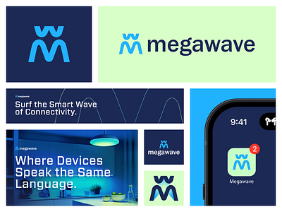 Megawave Visual Identity ai branding iot logo logodesign logodesigner m mark mega minimal modern monogram saas simple logo software symbol w wave