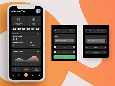Glucoguard insulin bolus cards android app branding card diabetes graphic design insulin ios logo medical modern typography ui ux