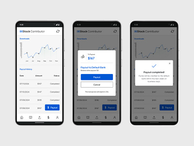 Payout - Mobile App alert app design button design earnings graph mobile app payment payments payout pop up table ui ux