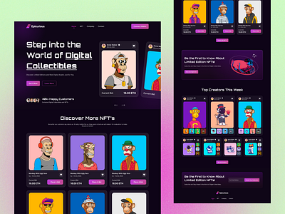 Epicurious Digital NFT's Platform branding colorful colorful design dark dark design dark website design digital art graphic design minimal multi color nfts typography ui ui design vector website website design