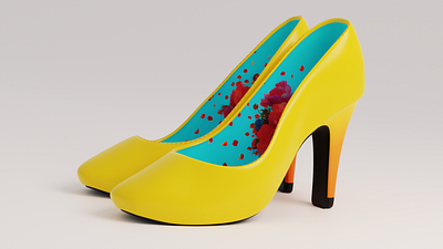 Vibrant Bloom Heels - A Pop of Color in 3D 3d 3ddesign artisticfootwear blender3d colorfulshoes creativefootwear digitalfashion duculet emilia cristina fashionaccessories fashionillustration highheels productdesign shoedesign vibrantfashion yellowshoes