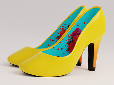 Vibrant Bloom Heels - A Pop of Color in 3D 3d 3ddesign artisticfootwear blender3d colorfulshoes creativefootwear digitalfashion duculet emilia cristina fashionaccessories fashionillustration highheels productdesign shoedesign vibrantfashion yellowshoes