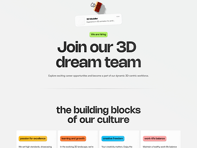 Careers Page for a 3D design studio figma framer graphic design landingpage ui website