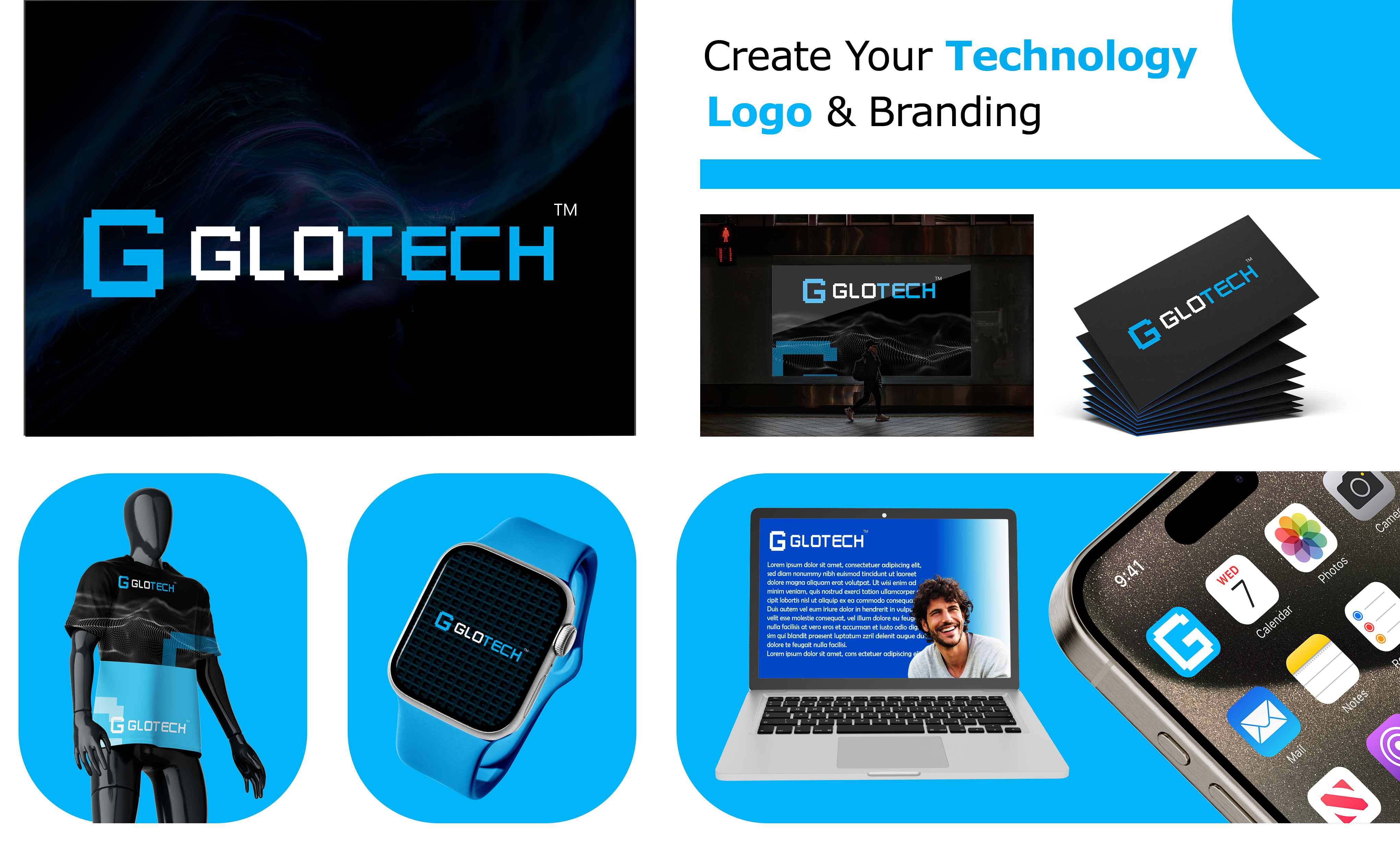 Glotech - Modern Technology Logo & Branding Design blue logo design brand identity mockup branding branding design digital branding graphic design logo logo mockup logo presentation minimal branding modern logo professional logo design tech brand identity tech company logo technology logo