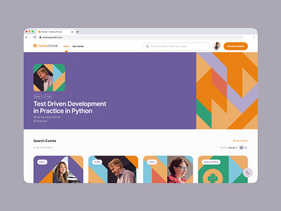Events Portal Web App b2b conference create event design event event app events home page product design simple user interface uxui web app web design webdesign website