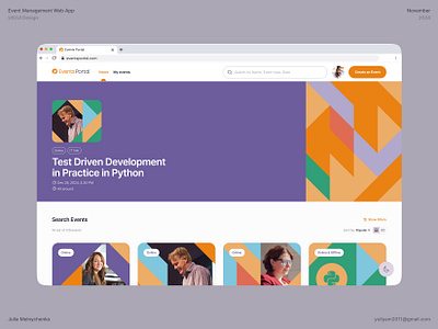 Events Portal Web App b2b business automation conference create event design event event app events home page product design simple user interface uxui web app web design webdesign website