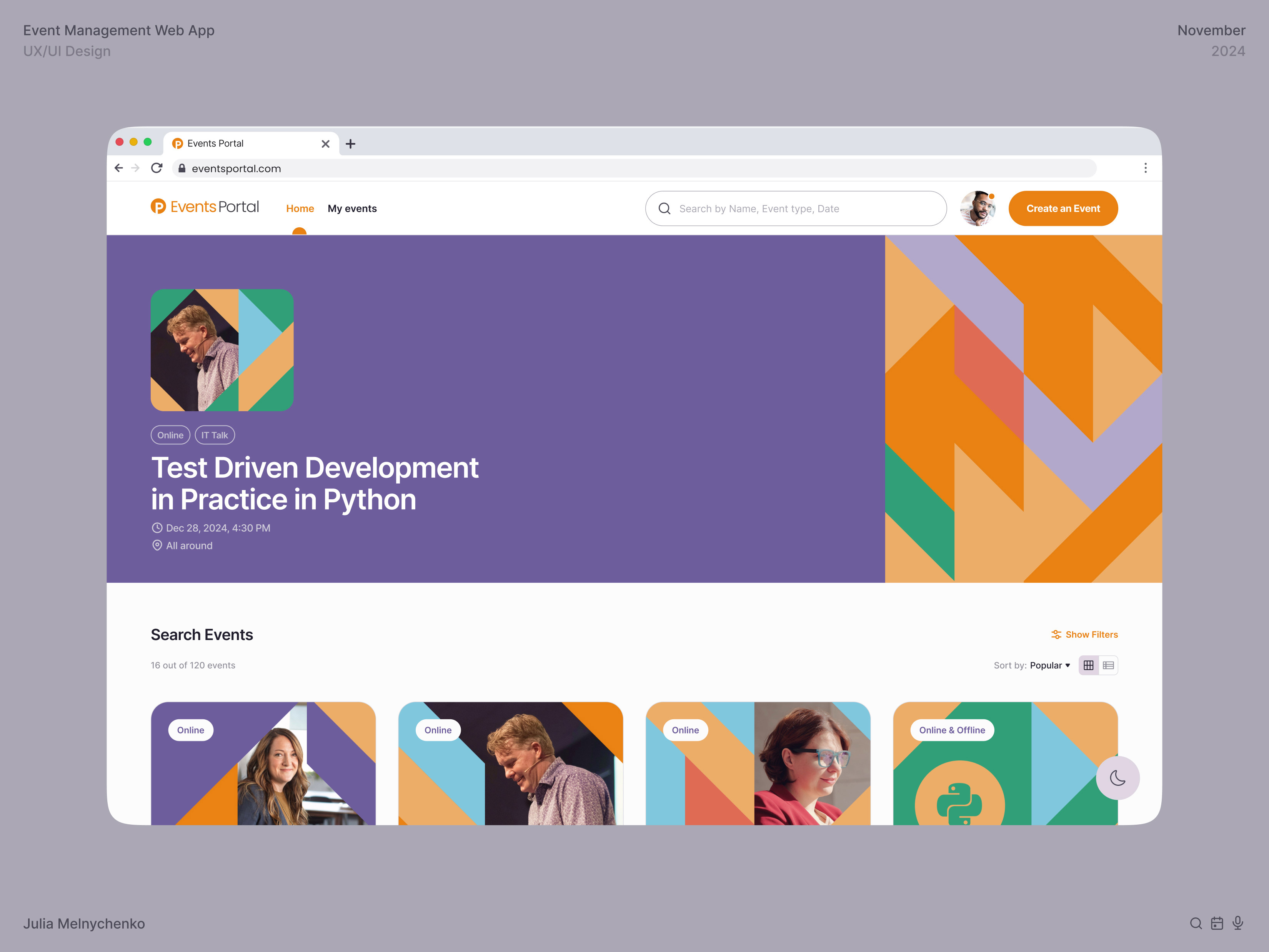 Events Portal Web App b2b business automation conference create event design event event app events home page product design simple user interface uxui web app web design webdesign website