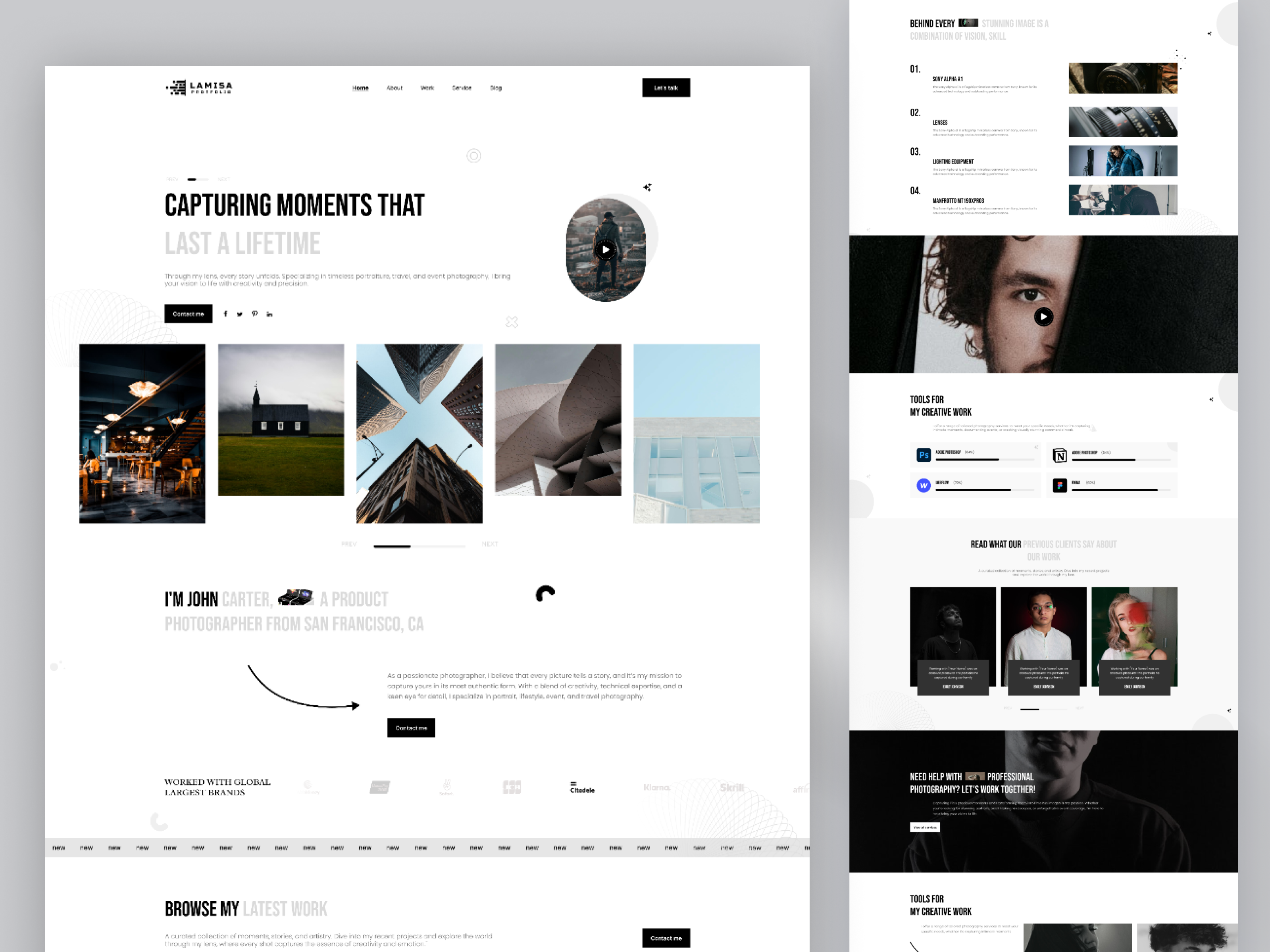 Photographer Portfolio Website UI Design cleanui minimalistdesign photographerportfolio photographyportfolio photographywebsite portfoliodesign professionalportfolio ui webdesign
