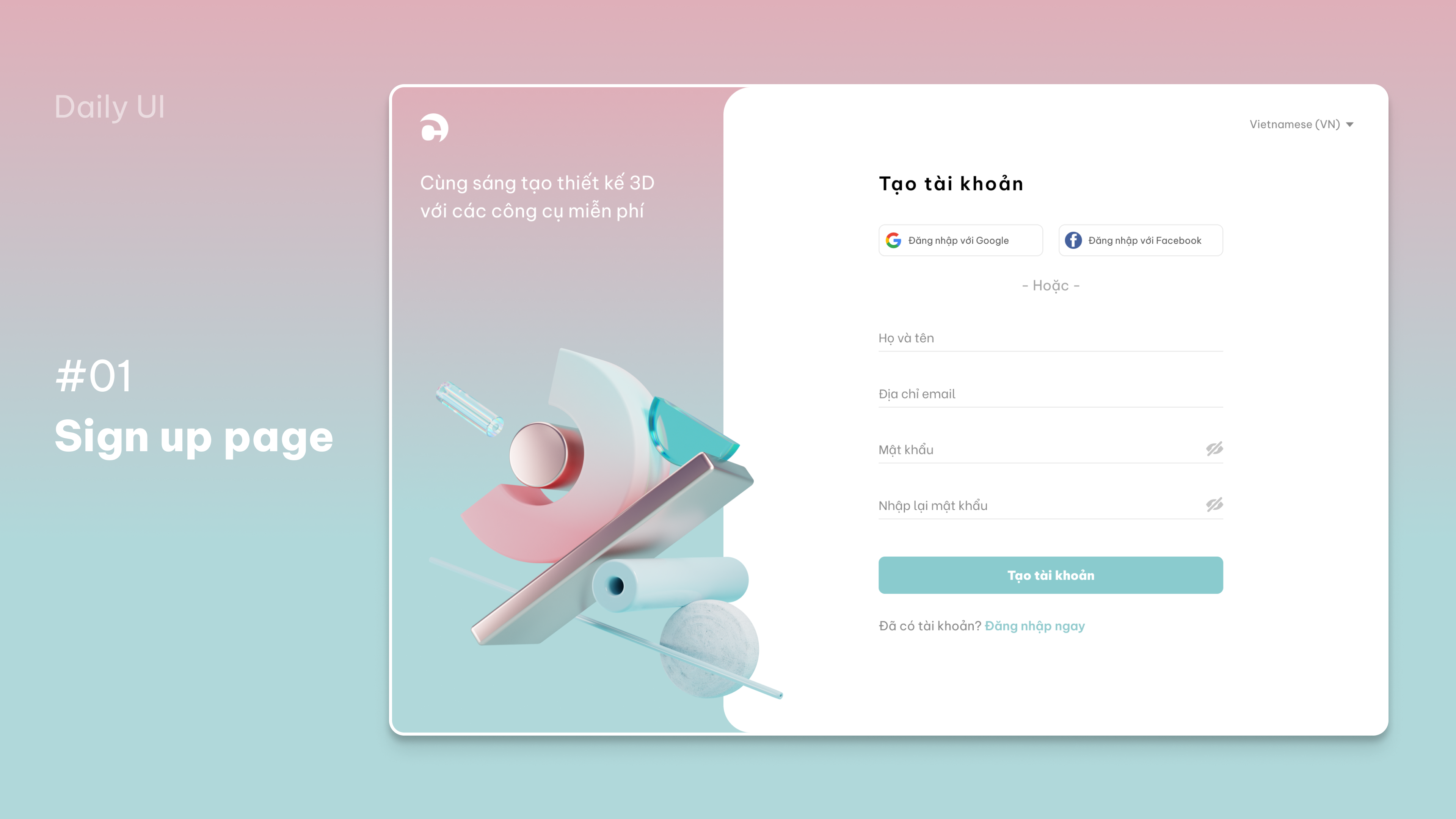 Daily UI- Sign up page 3d app design ui