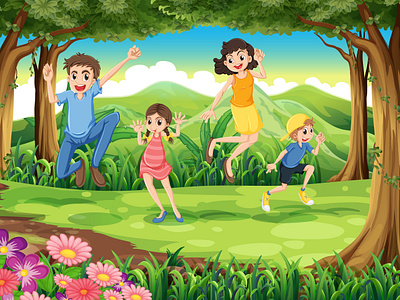 Family jumping forest 3d animation graphic design logo motion graphics ui