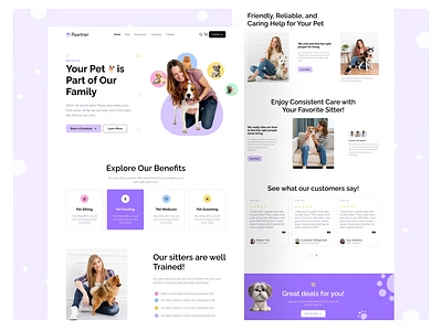 Pawtner || Pet Sitting Landing Page Exploration animation app branding dashboard design e commerce graphic design illustration landing page logo mobile app motion graphics pet product design ui uiux design ux vector web design