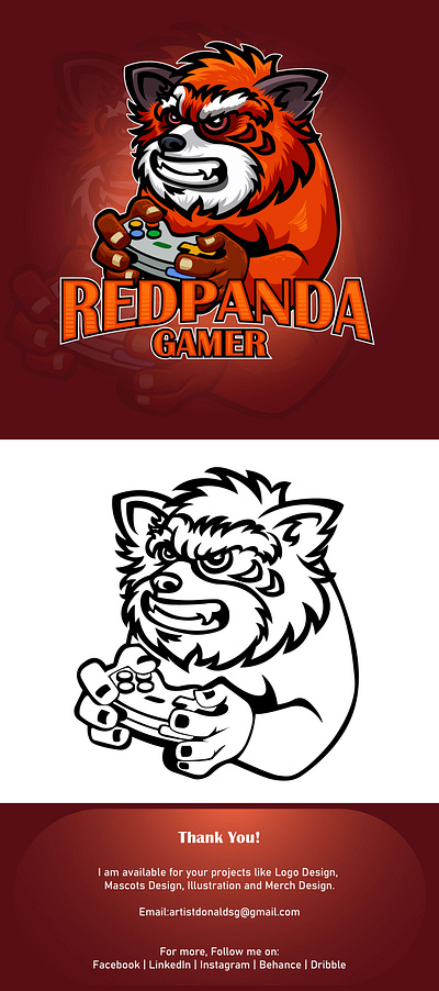 Red Panda Gamer Mascot branding esports esports logo gaming mascot logo graphic design logo mascot mascot design redpanda redpanda mascot