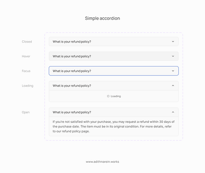 ACCORDION app components design system elements minimal states ui uiux web white