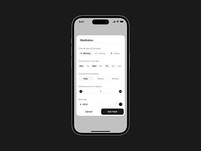 Add Habit Modal app design habit light minimal mobile ui