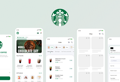 Starbucks App Redesign UIUX app desgin app uiux branding graphic design mobile ui redesign concept renewal ui starbucks uiux web design