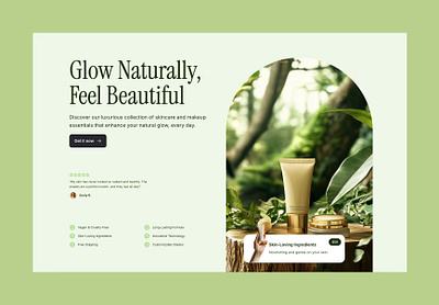 Landing page website hero section for Framer - Frameblox UI Solt beauty body care cosmetics green header headline hero landing makeup natural section skin store ui website