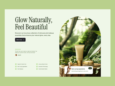 Landing page website hero section for Framer - Frameblox UI Solt beauty body care cosmetics green header headline hero landing makeup natural section skin store ui website