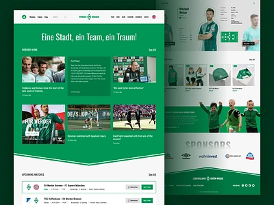 Football Club Landing Page | SV Werder Breme academy energy football green landing page match player soccer stadium task ticket