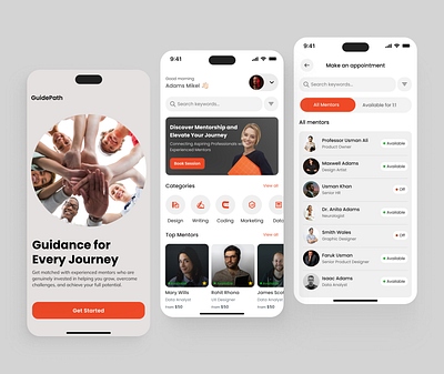 GuidePath - Mentorship Mobile App app design coach consult design guide ios learn mentorship mentorship application mobile mobile app design mobile application product design profile ui ui design uiux ux ux design uxui