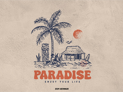 Beach Paradise clothing graphic design illustration vintage