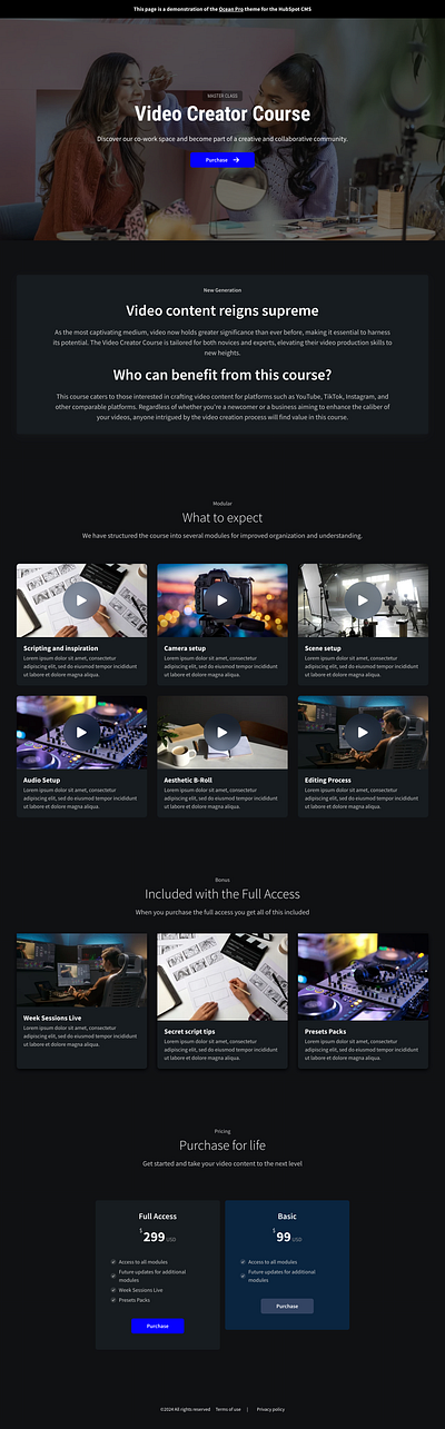 Preview - Video Creator Course - Ocean Pro Theme HubSpot hubspot landing page theme website