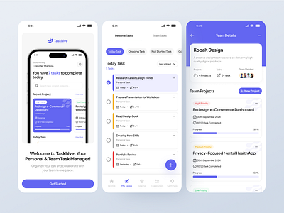 Taskhive - Task Manager Mobile App UI KIT app assigne calendar checklist done manage onprogress organize pending plan planner table task tasktonic ui kit ui8 work workplace