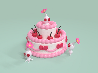 Pikmin Cake 3d 3d illustration cake cherry pikmin poison pikmin video game vintage cake