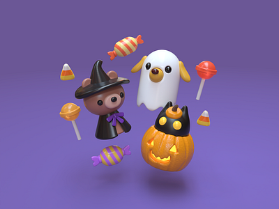 Halloweenimals 3d 3d illustration autumn bear candy cat costume dog fall ghost halloween jack o lantern pumpkin spooky trick or treat witch