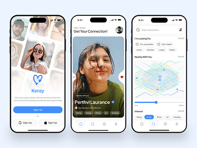 Kenzy - Dating Mobile App app design clean dating dating app dating mobile app datingapp design match minimalist mobile mobile app mobileapp online dating social media social media app swipe tinder ui ui design uiux